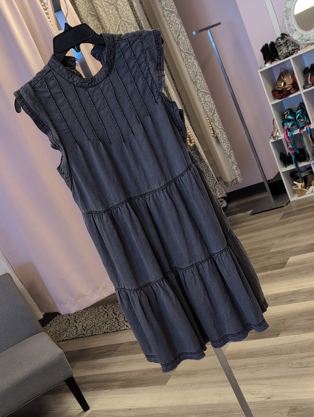 Anthropologie Sleeveless Tiered Mini Dress in Charcoal